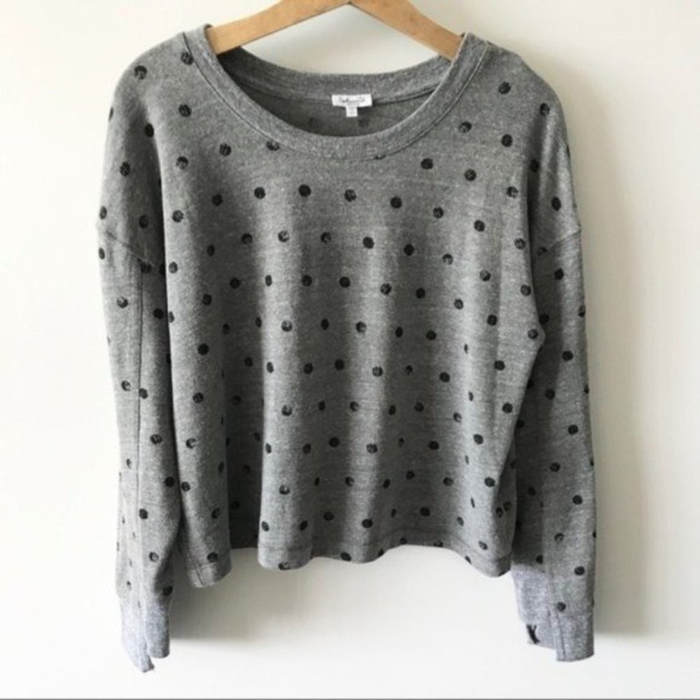 Splendid Sweatshirt  Gray Black Polka Dot Paint Dot Cozy Top Crew Neck Medium H7